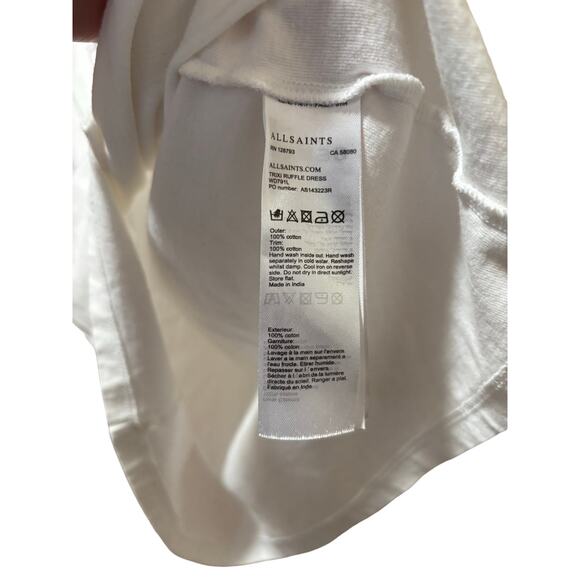 AllSaints White Cotton Trixi Ruffle Sleeve T-Shirt Dress Size Medium - Picture 7 of 7
